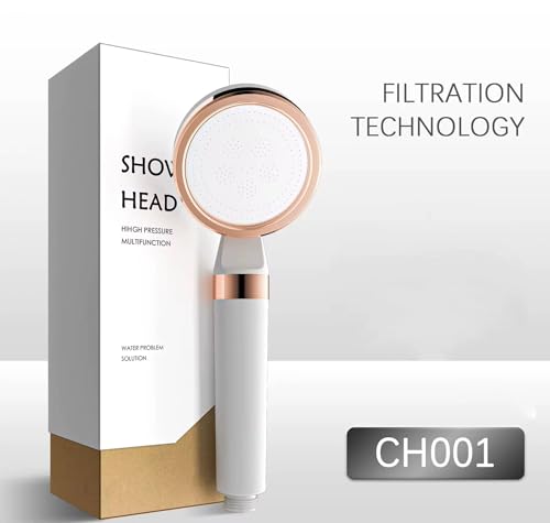 Dual Filtered Shower Head (Vitamin C & PP Filter) Filter Shower Head, High Pressure, Hard Water, Chlorine Removing, Dual Filtration (Vit-C & PP Filter), Replaceable Filters (White)
