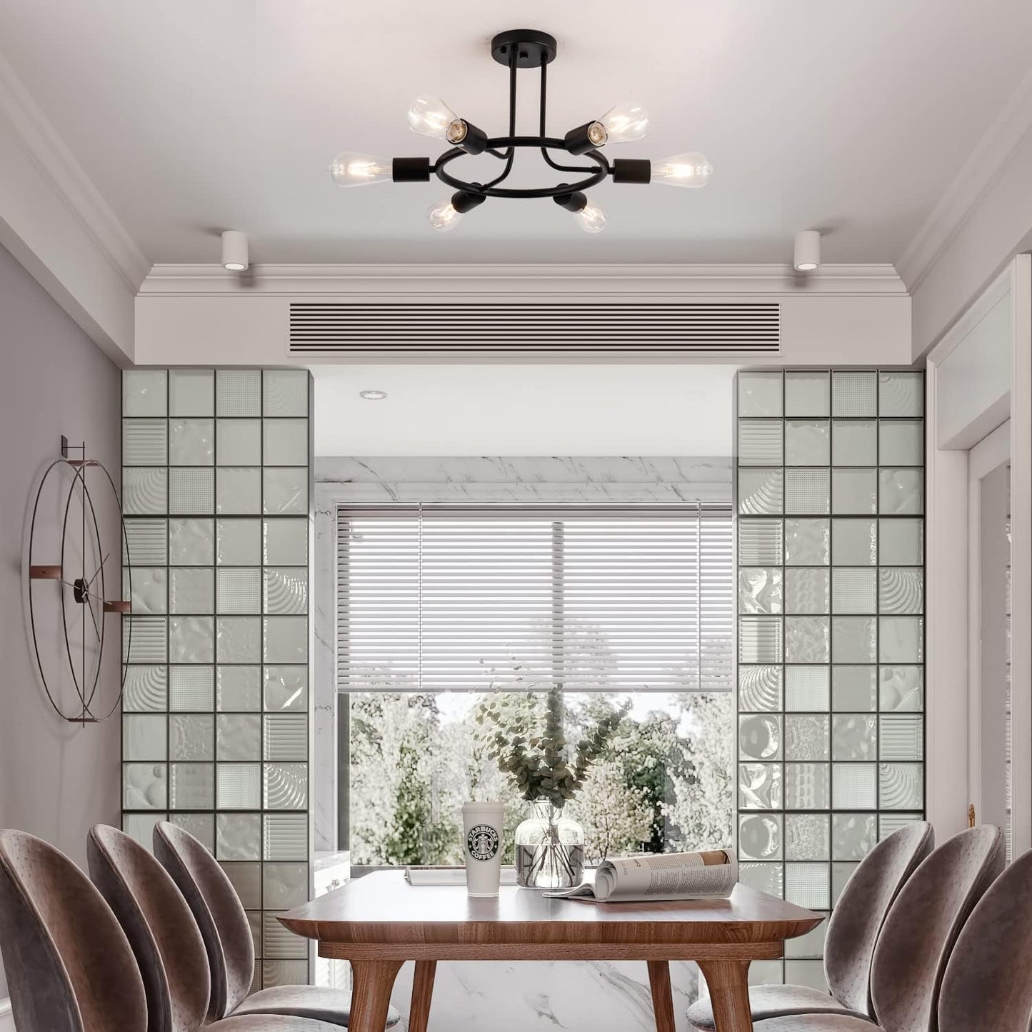 Modern LED Ceiling Light Ceiling Light Retro Pendant Light Metal Vintage Ceiling Lamp Restaurant Loft Kitchen Chandelier E27 (Black 6 Lights)