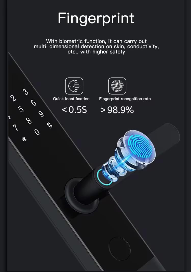 Fingerprint Smart Door Lock with Keypad, RFID Card Unlock, Anti-Lock Button, WiFi App Control (Optional), USB Emergency Power, Mechanical Key Backup – Keyless Entry Digital Lock for Home