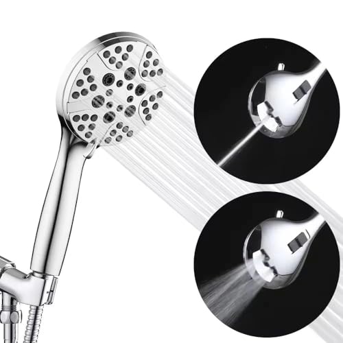 8-mode Handheld Shower Head - Anti-clog Nozzles, Built-in Power Wash to Clean Tub, Tile & Pets. Stainless Steel, Wall & Overhead Brackets