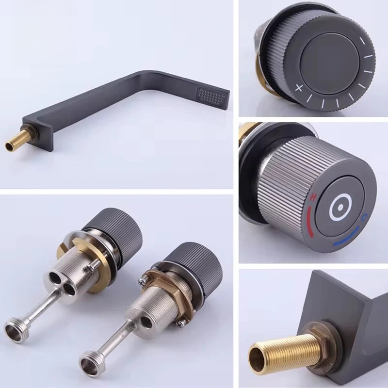 Modern Waterfall Bathroom Faucet – Contemporary Single Hole Basin Tap with Dual Knobs – Brushed Black Finish, Durable Solid Brass Construction