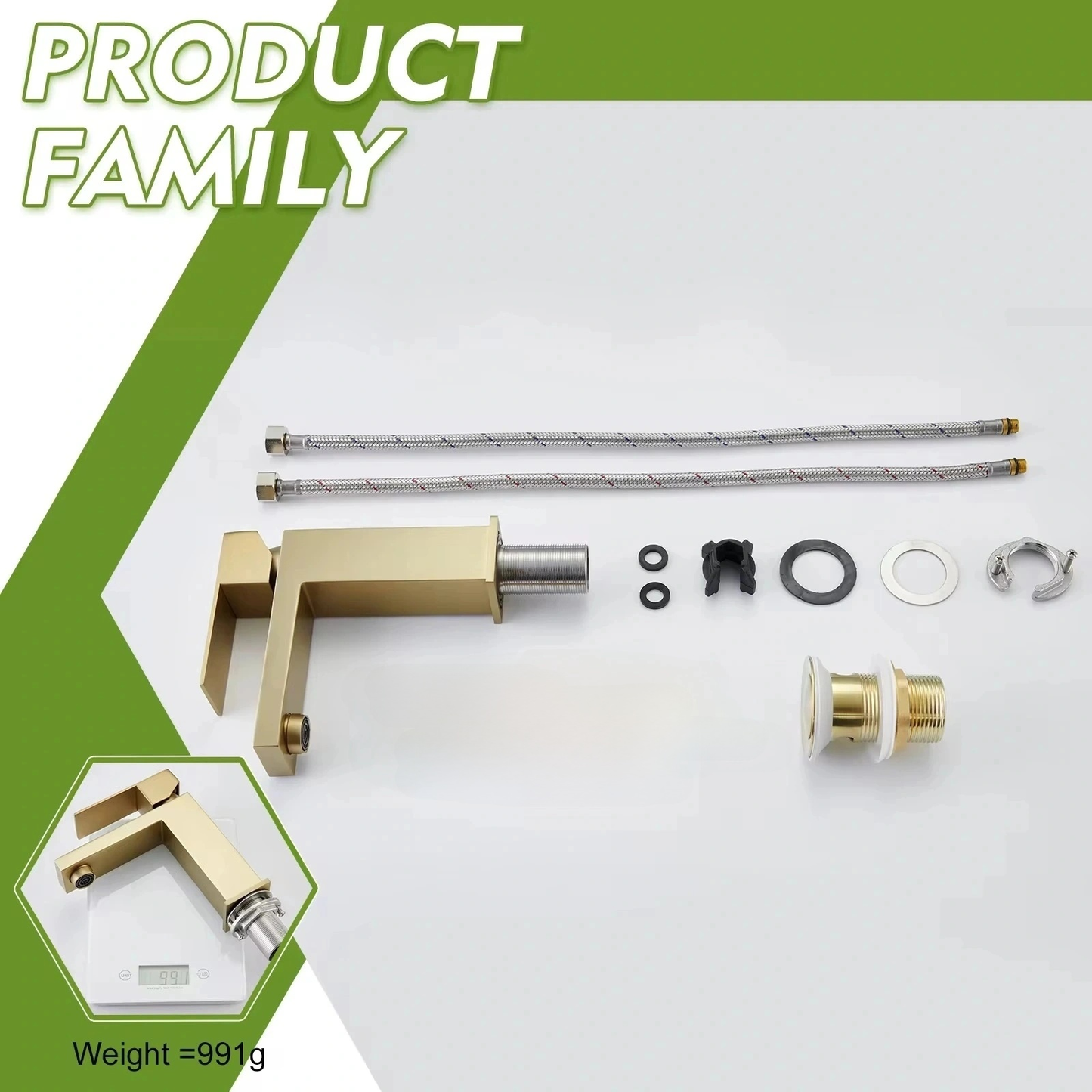 Brushed Gold Bathroom Faucet – Lead-Free Stainless Steel Single Handle Vanity Sink Faucet with cUPC Certified Hose, High-Quality Ceramic Cartridge – Corrosion & Rust Resistant