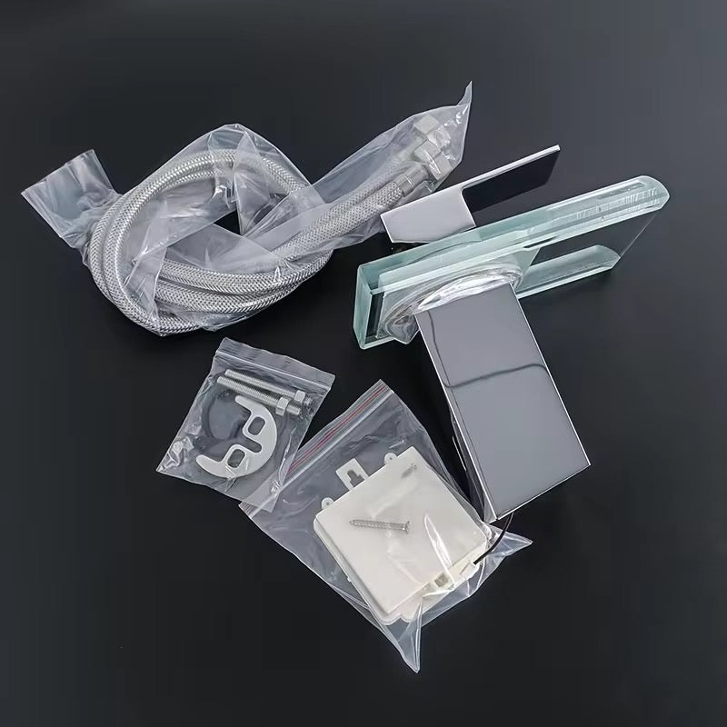 Glass Waterfall Bathroom Faucet – Single Handle Chrome Finish Basin Mixer Tap, Modern Deck Mount with Tempered Glass Spout