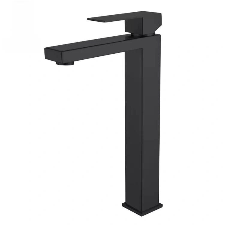 Matte Black Vessel Sink Faucet – Tall Single Handle Bathroom Faucet, Modern Square Design, Solid Brass Construction, Drip-Free Ceramic Cartridge 1181-22 B