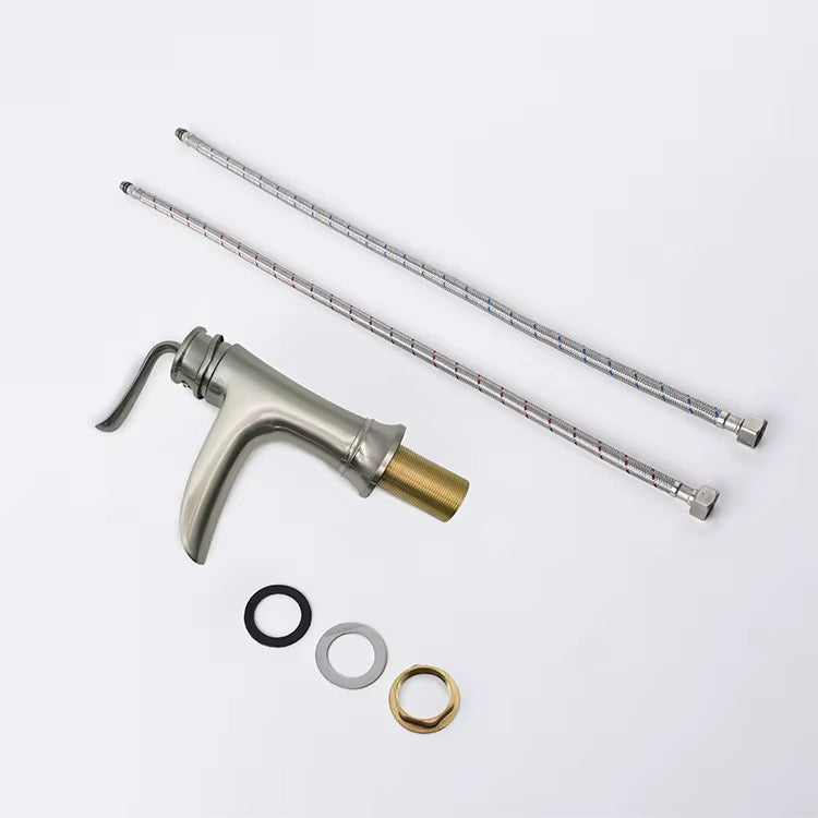 Brushed Nickel Waterfall Bathroom Faucet – Single Handle, Centerset Vanity Sink Faucet with Pop-Up Drain – Modern Farmhouse Design 107-11N