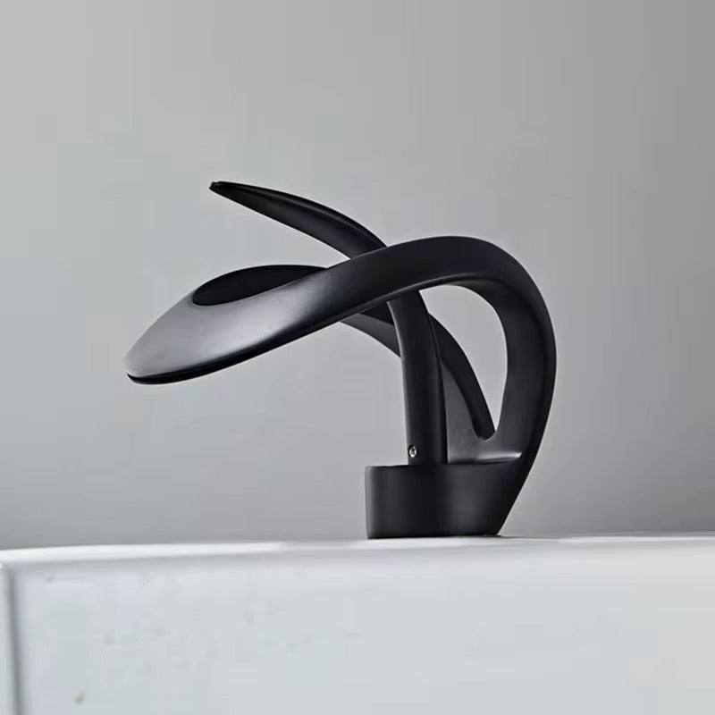 Luxury Waterfall Bathroom Faucet – Single Handle Artistic Basin Mixer Tap, Modern Sculptural Design in Brushed Finish Odz007