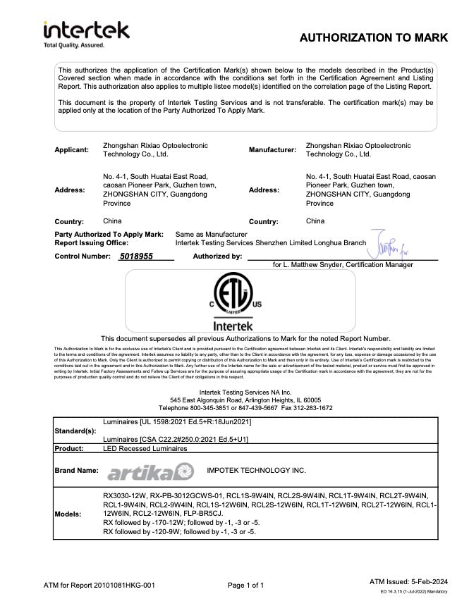 Armcool 6-Inch LED Recessed Downlight, 5CCT, 12W, Dimmable – 1 Pack