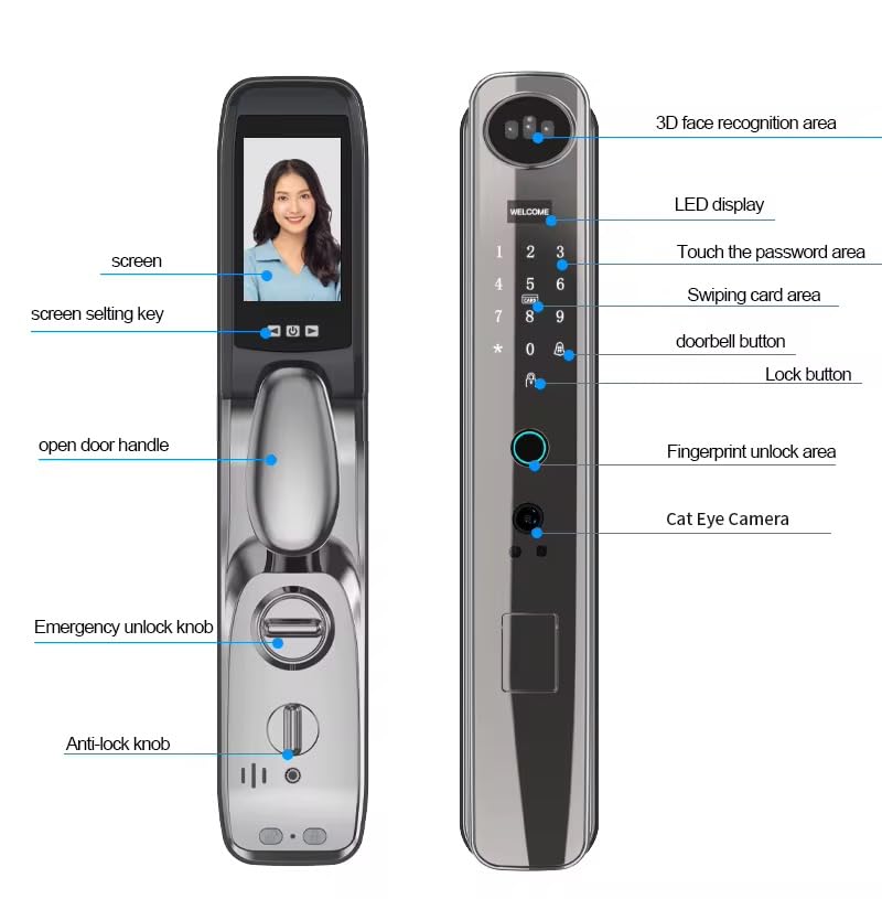 Smart Lock 3D Face Lock Face Camera Monitoring Smart Fingerprint Password Biometric Electronic Key Unlock