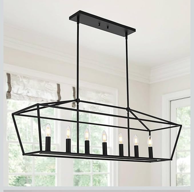 Light Dining Room Light Fixtures Over Table, Farmhouse Chandelier Light Fixture Black Industrial Linear Pendant Lights Kitchen Island Candle Lantern Chandelier