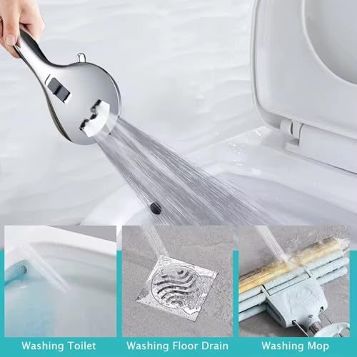 8-mode Handheld Shower Head - Anti-clog Nozzles, Built-in Power Wash to Clean Tub, Tile & Pets. Stainless Steel, Wall & Overhead Brackets