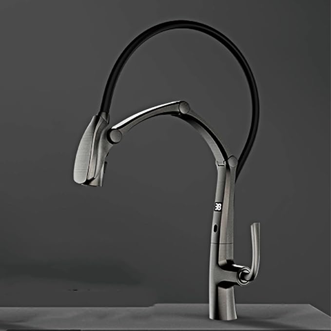 Luxury Brass Kitchen Faucet Digital Display Intelligent Induction Magnetic Suction Pull-Out Design Cold & Hot Sink Tap