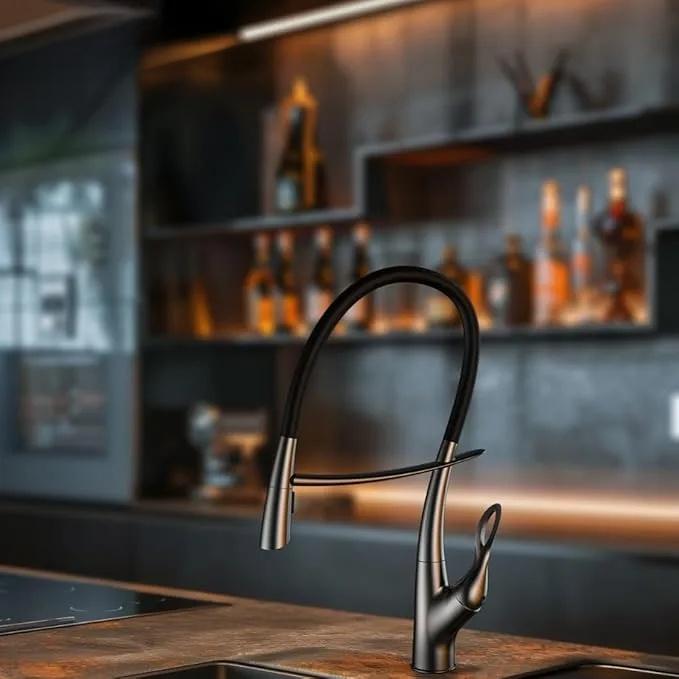 Scratch Resistant Kitchen Faucet, Magnetic Docking Spray Holder, Pull Down Sprayer with Dual Spray Mode, Luxury high-end Kitchen Faucet with Black Silicone spout, Kitchen Upgrade