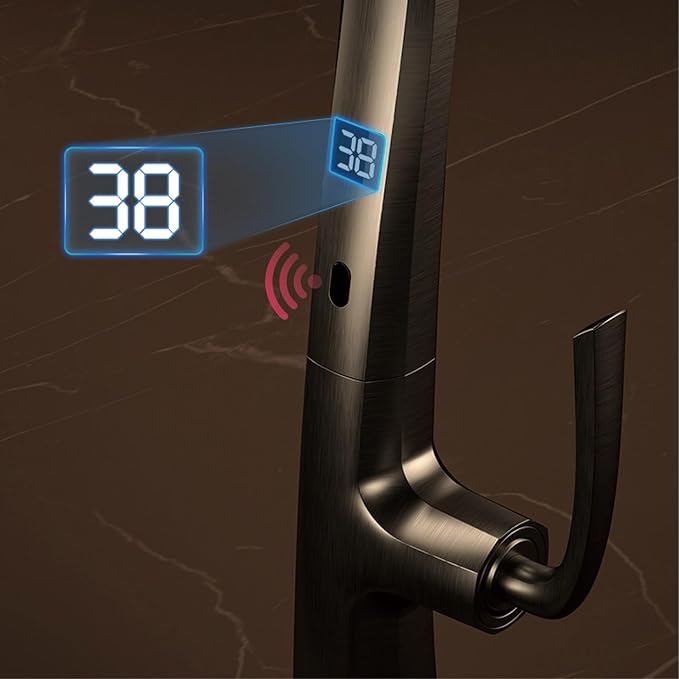 Luxury Brass Kitchen Faucet Digital Display Intelligent Induction Magnetic Suction Pull-Out Design Cold & Hot Sink Tap