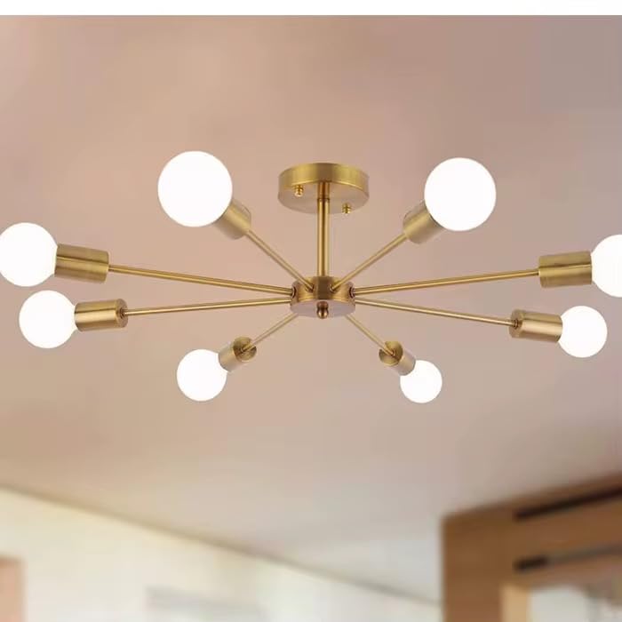 8-Light Sputnik Ceiling Light Fixture, Modern Flush Mount Light with Black Metal Finish | Semi-Flush Mount Chandelier for Bedroom, Living Room, Kitchen, Hallway, Dining Room