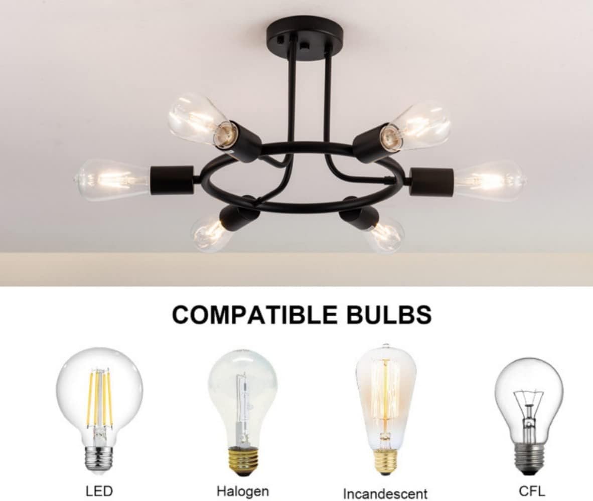 Modern LED Ceiling Light Ceiling Light Retro Pendant Light Metal Vintage Ceiling Lamp Restaurant Loft Kitchen Chandelier E27 (Black 6 Lights)