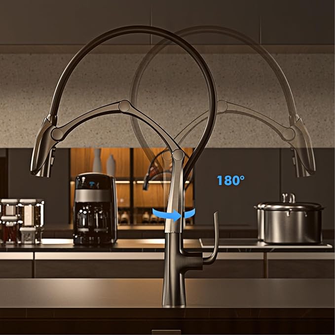 Luxury Brass Kitchen Faucet Digital Display Intelligent Induction Magnetic Suction Pull-Out Design Cold & Hot Sink Tap