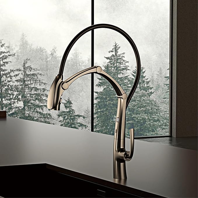 Luxury Brass Kitchen Faucet Digital Display Intelligent Induction Magnetic Suction Pull-Out Design Cold & Hot Sink Tap