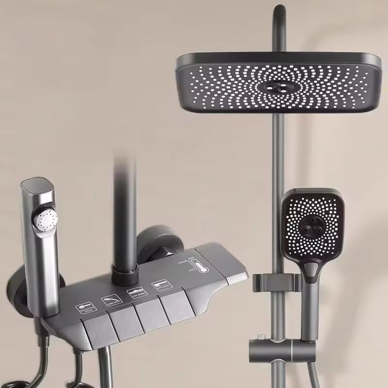 Rain Shower Head with Handheld, 12inch High Pressure Rainfall Shower Head with 4-function Control Button, 3 Settings Handheld Shower Heads with Holder and Hose