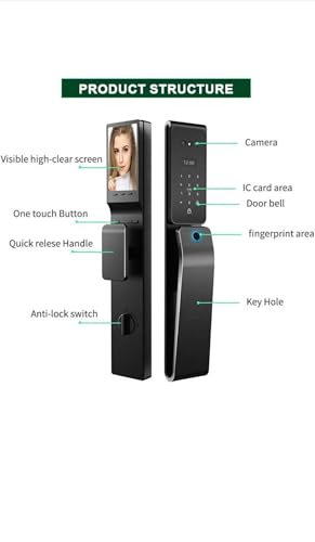 3D Face Recognition Smart Door Lock with Touchscreen Display, WiFi App Control, Fingerprint Unlock, Keypad Passcode, RFID IC Card, Mechanical Key & Video Intercom – Keyless Entry Digital Lock