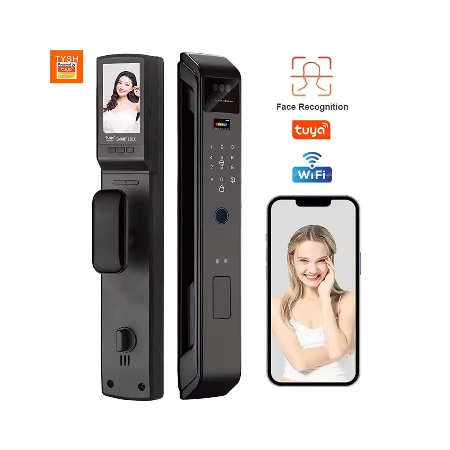 3D Face Recognition Smart Door Lock with HD Camera, Video Doorbell & Intercom – 7-in-1 Keyless Entry | Fingerprint, Palm Vein, Passcode, IC Card, Emergency Key, Tuya App Control, Easy Install