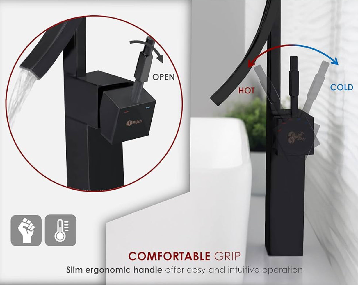 Single Handle Bathroom Faucet for Single Hole Brass Vessel Mixer Tap Matte Black Finish