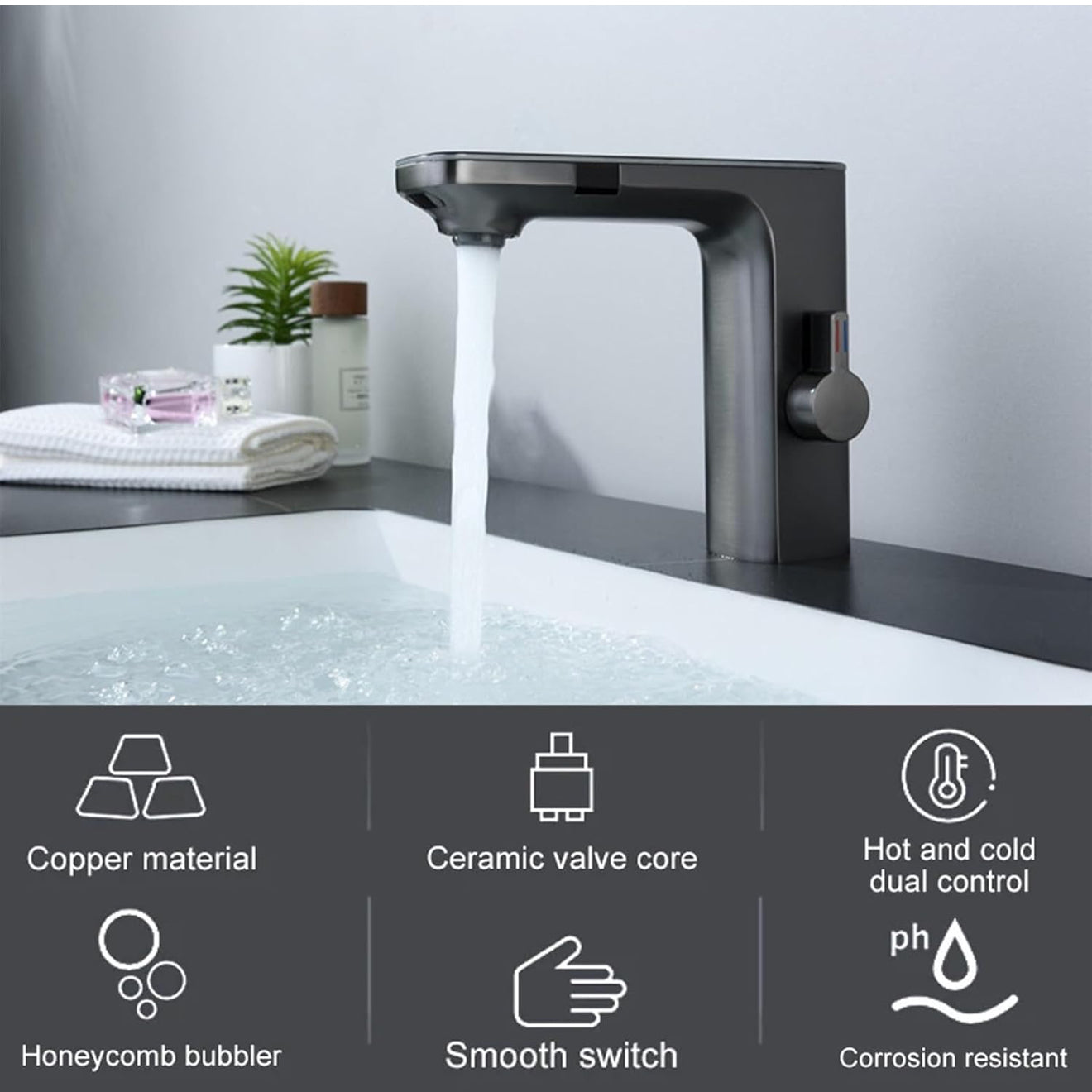 Sensor Faucet, Digital Display Bathroom Faucets for Sink, 1 Hole Bathroom Faucet for Classic Brass Faucet