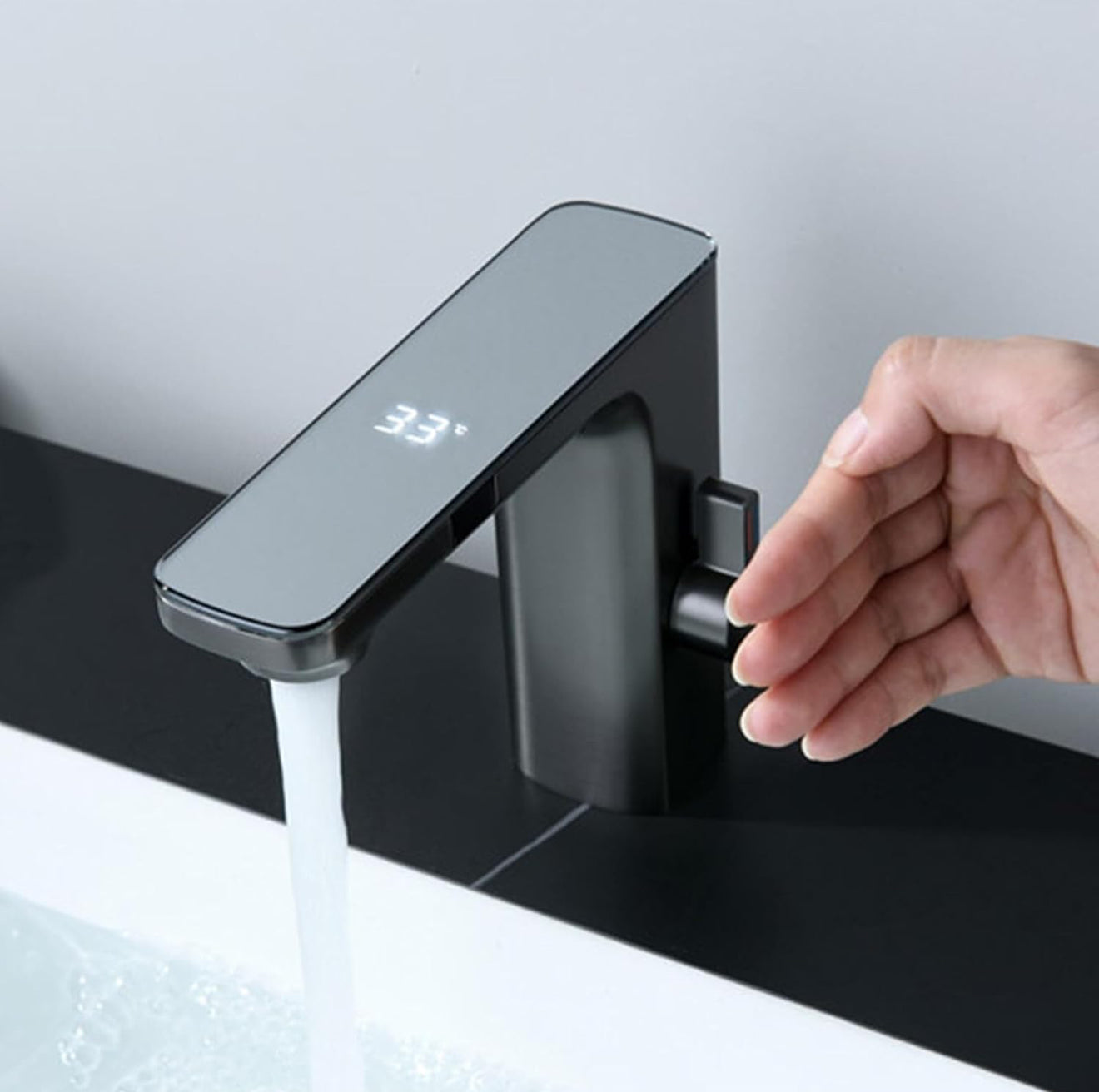 Sensor Faucet, Digital Display Bathroom Faucets for Sink, 1 Hole Bathroom Faucet for Classic Brass Faucet