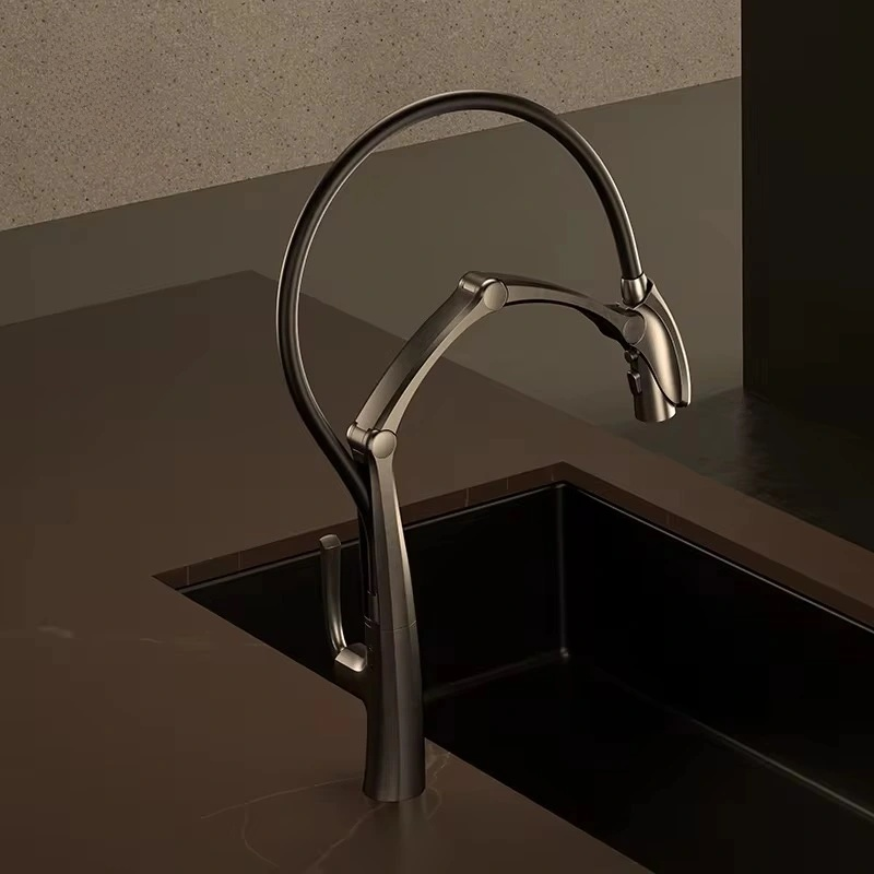 Luxury Brass Kitchen Faucet Digital Display Intelligent Induction Magnetic Suction Pull-Out Design Cold & Hot Sink Tap