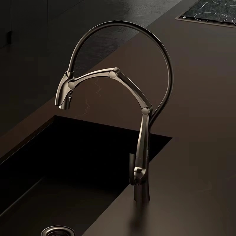 Luxury Brass Kitchen Faucet Digital Display Intelligent Induction Magnetic Suction Pull-Out Design Cold & Hot Sink Tap