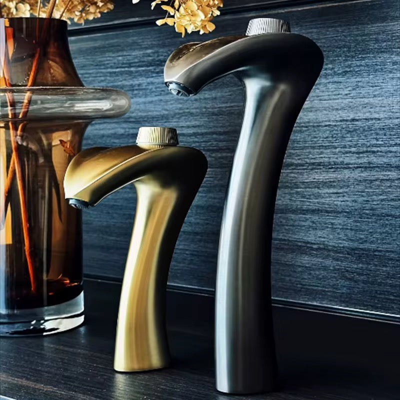 Modern Matte Black Faucet – Artistic Single Hole Bathroom Sink Faucet, Contemporary Design with 360° Swivel Spout – Solid Brass, Water-Saving, Easy Installation