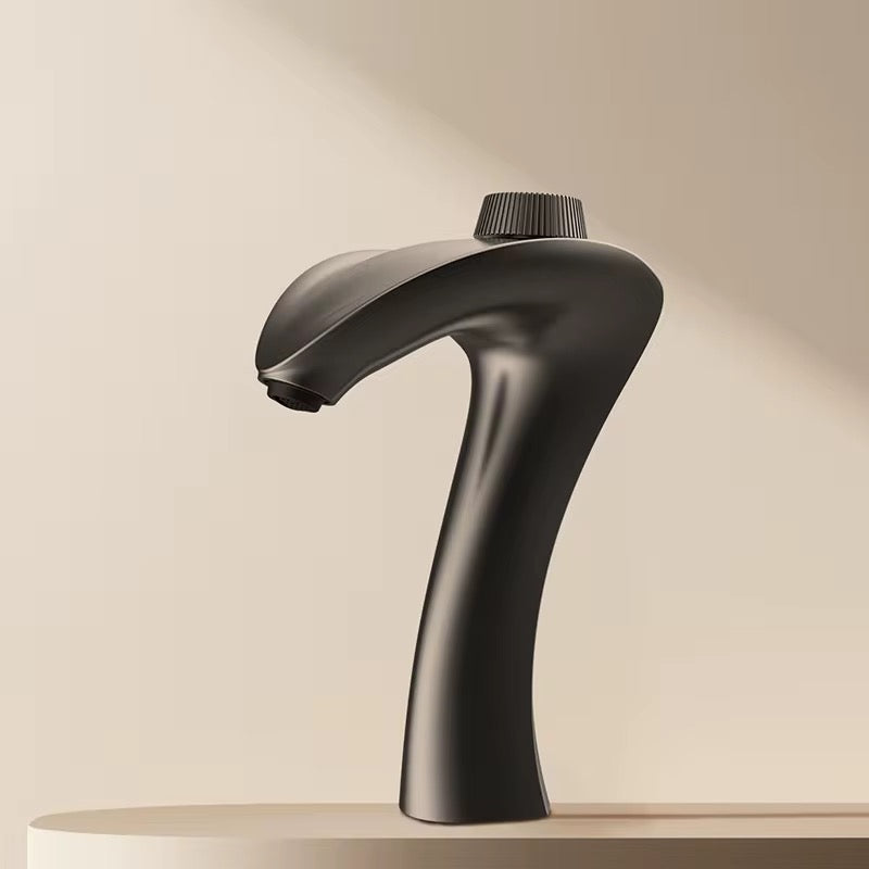 Modern Matte Black Faucet – Artistic Single Hole Bathroom Sink Faucet, Contemporary Design with 360° Swivel Spout – Solid Brass, Water-Saving, Easy Installation