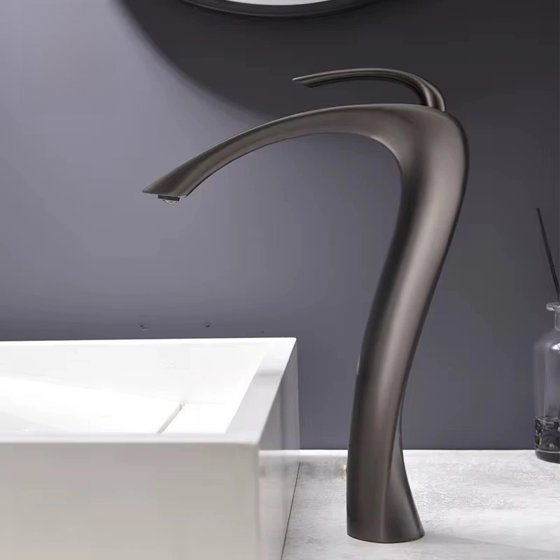Luxury Brushed Nickel Bathroom Faucet – Artistic Tall Vessel Sink Faucet, Single Handle, High Arc Modern Design – Solid Brass, Water-Saving, Easy Installation