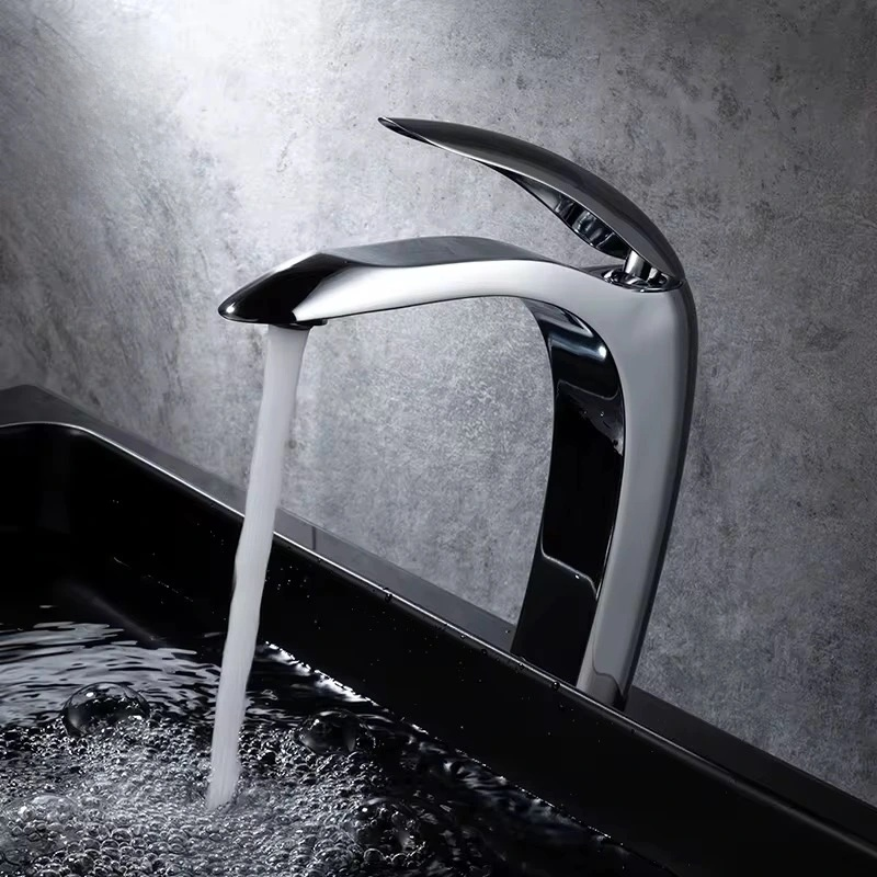 Luxury Waterfall Bathroom Faucet – Tall Single Handle Faucet for Vessel Sink – Sleek Contemporary Design with Polished Finish, Solid Brass Construction