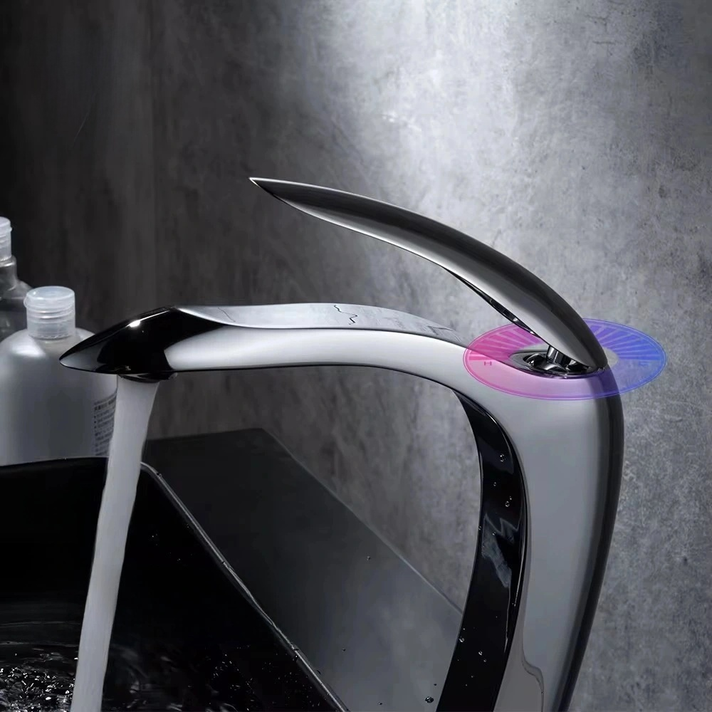 Modern Bathroom Sink Faucet Single Handle Unique Dragon Shaped Design Rotation Spout Solid Brass Tap