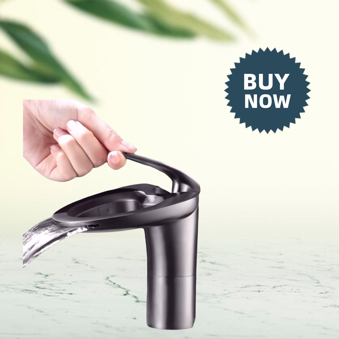 Modern Waterfall Bathroom Faucet, Brass, Hot and Cold Water Faucet L001(Black and Gold Short)