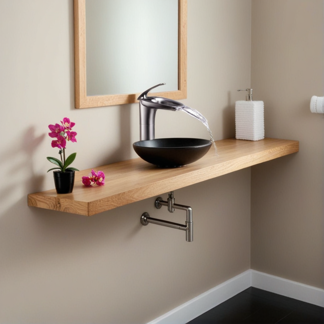 Modern Waterfall Bathroom Faucet, Brass, Hot and Cold Water Faucet L001(Black and Gold Short)