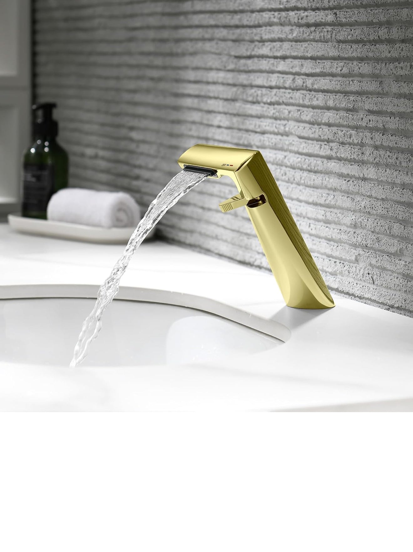 Bathroom Sink Faucet, Waterfall Bathroom Faucet for 1 Hole, Single Handle Faucets, Brass Bathroom Faucet with 2 Supply Hoses for Rv Sink Vanity Restroom