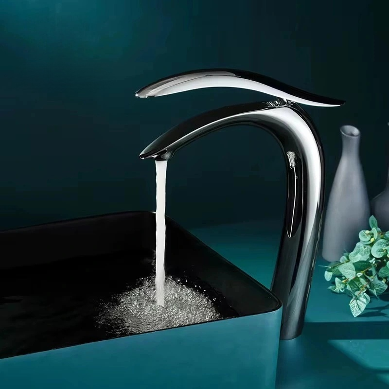 Modern Bathroom Faucet – Tall Single-Handle Basin Faucet | Sleek Dolphin-Inspired Design, Solid Brass Body, Easy Deck Mount Installation