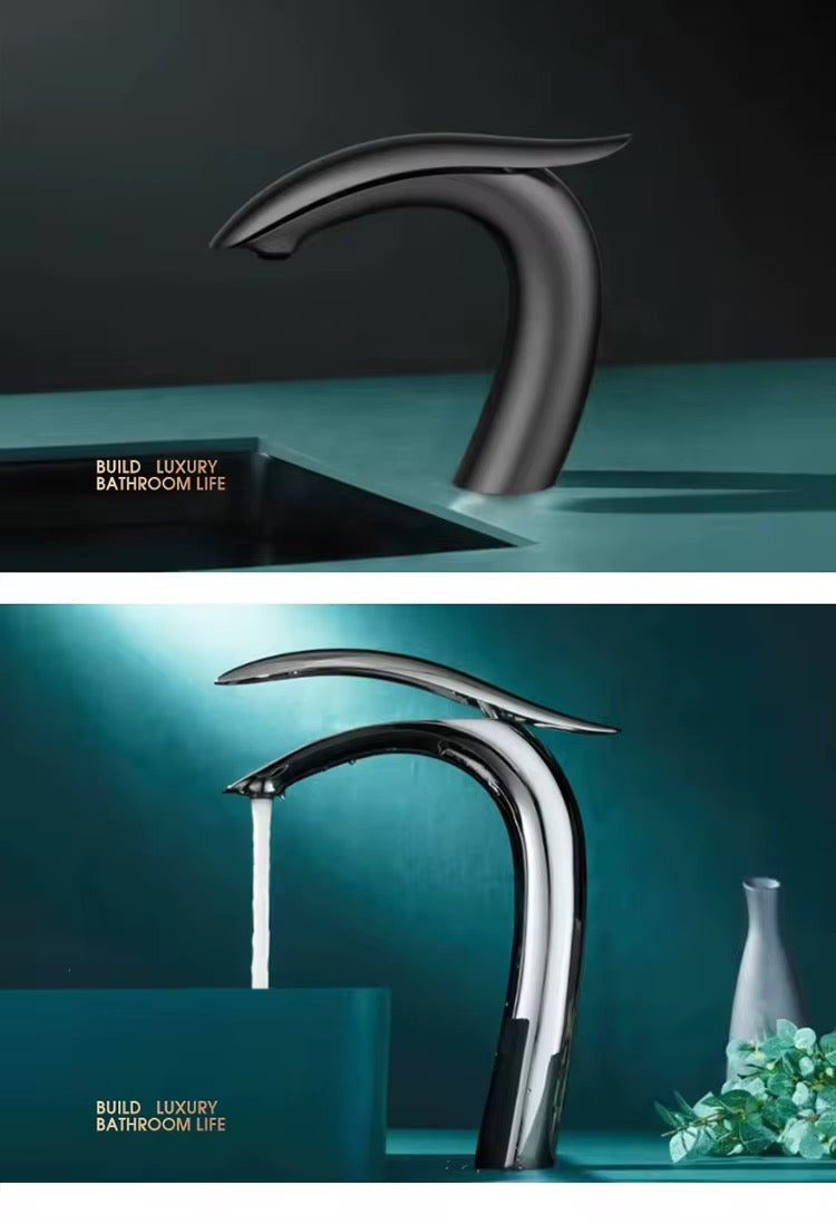 Modern  Bathroom Faucet – Short Single-Handle Basin Faucet | Sleek Dolphin-Inspired Design, Solid Brass Body, Easy Deck Mount Installation