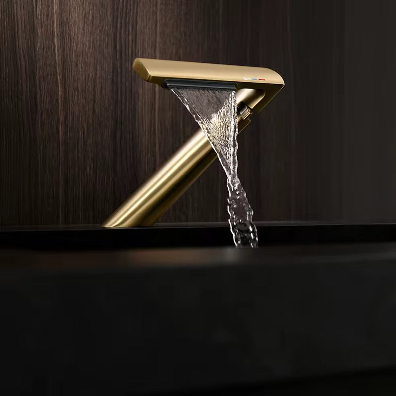 Bathroom Sink Faucet, Waterfall Bathroom Faucet for 1 Hole, Single Handle Faucets, Brass Bathroom Faucet with 2 Supply Hoses for Rv Sink Vanity Restroom