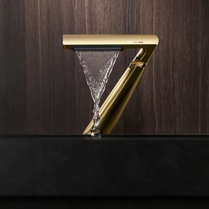 Bathroom Sink Faucet, Waterfall Bathroom Faucet for 1 Hole, Single Handle Faucets, Brass Bathroom Faucet with 2 Supply Hoses for Rv Sink Vanity Restroom