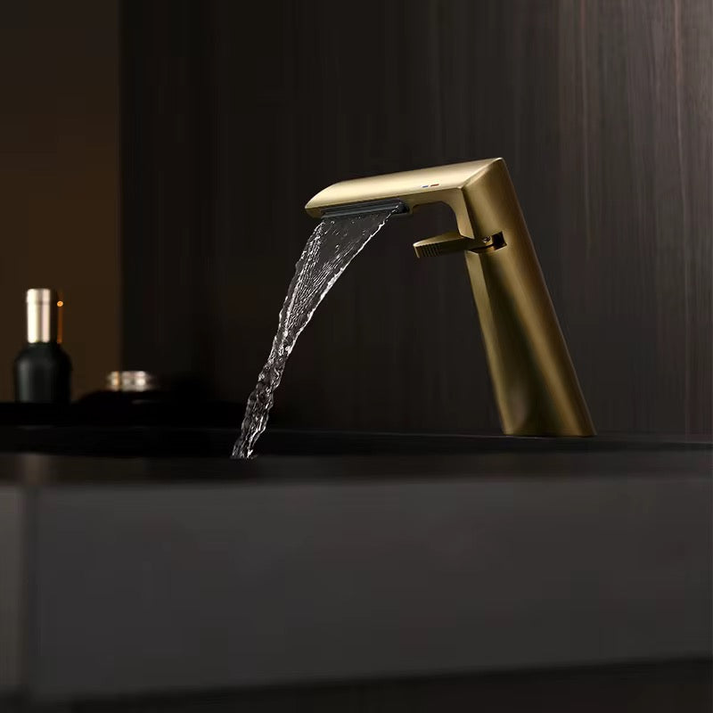 Bathroom Sink Faucet, Waterfall Bathroom Faucet for 1 Hole, Single Handle Faucets, Brass Bathroom Faucet with 2 Supply Hoses for Rv Sink Vanity Restroom
