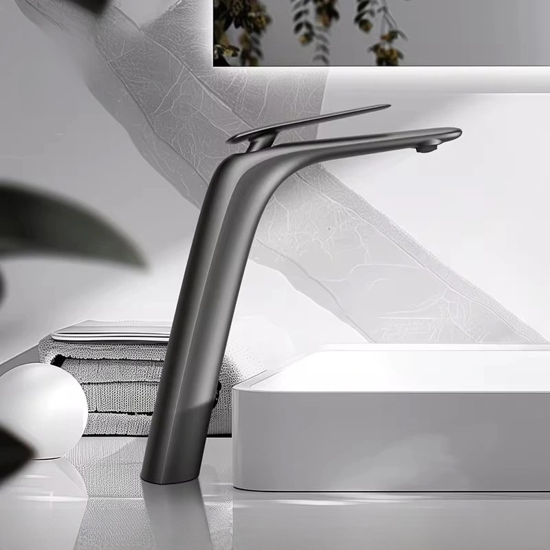 Modern Bathroom Faucet – Tall Single Handle Waterfall Mixer Tap for Vessel Sink – Sleek Contemporary Design, Easy Installation