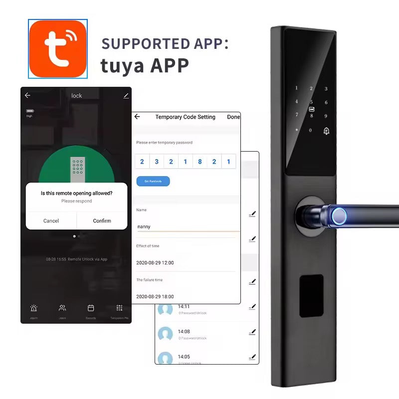 Smart Electronic Door Lock with Fingerprint Biometric, App Control, Smart Card, Password, Key Access & USB Emergency Charge - Metal Wi-Fi Enabled Touchscreen Keypad, AA Battery Powered