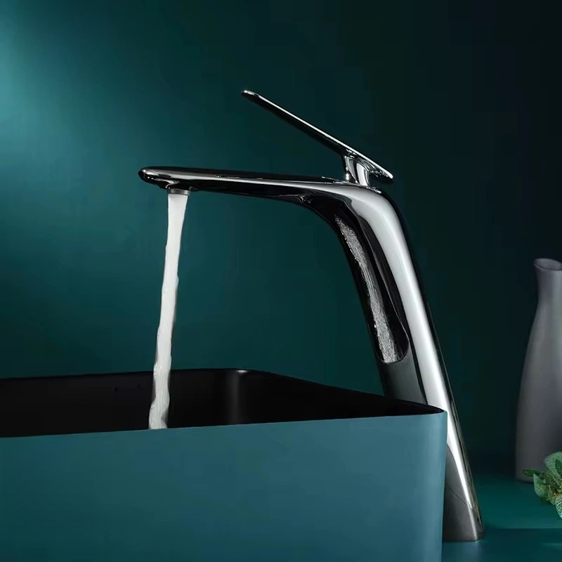 Modern Bathroom Faucet – Tall Single Handle Waterfall Mixer Tap for Vessel Sink – Sleek Contemporary Design, Easy Installation