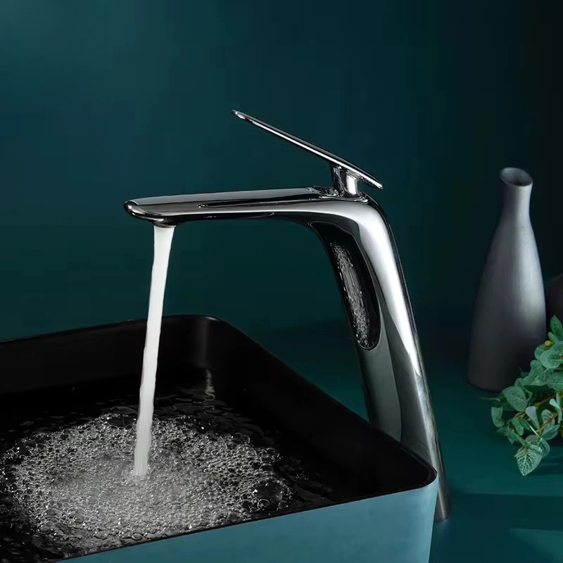 Modern Bathroom Faucet – Tall Single Handle Waterfall Mixer Tap for Vessel Sink – Sleek Contemporary Design, Easy Installation