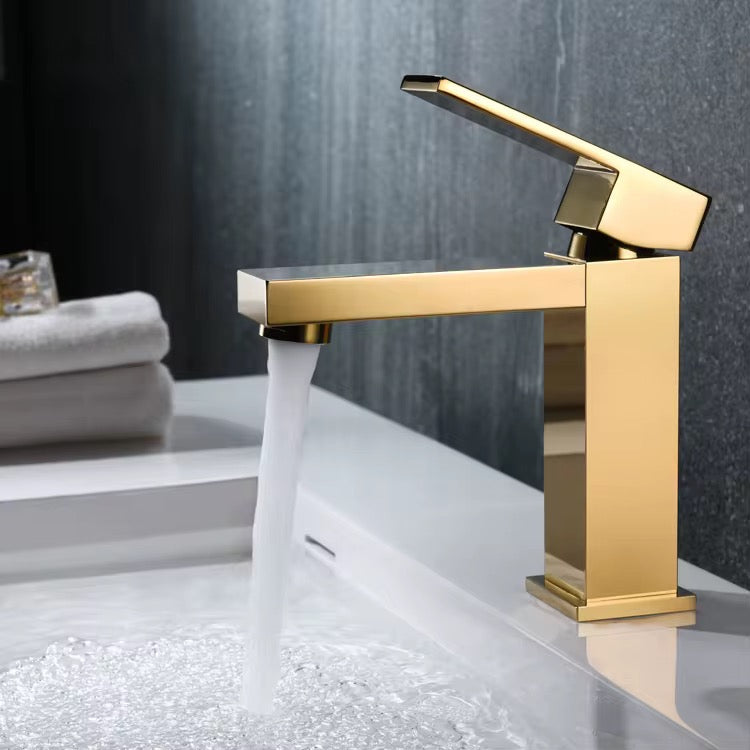 Brushed Gold Bathroom Faucet – Lead-Free Stainless Steel Single Handle Vanity Sink Faucet with cUPC Certified Hose, High-Quality Ceramic Cartridge – Corrosion & Rust Resistant