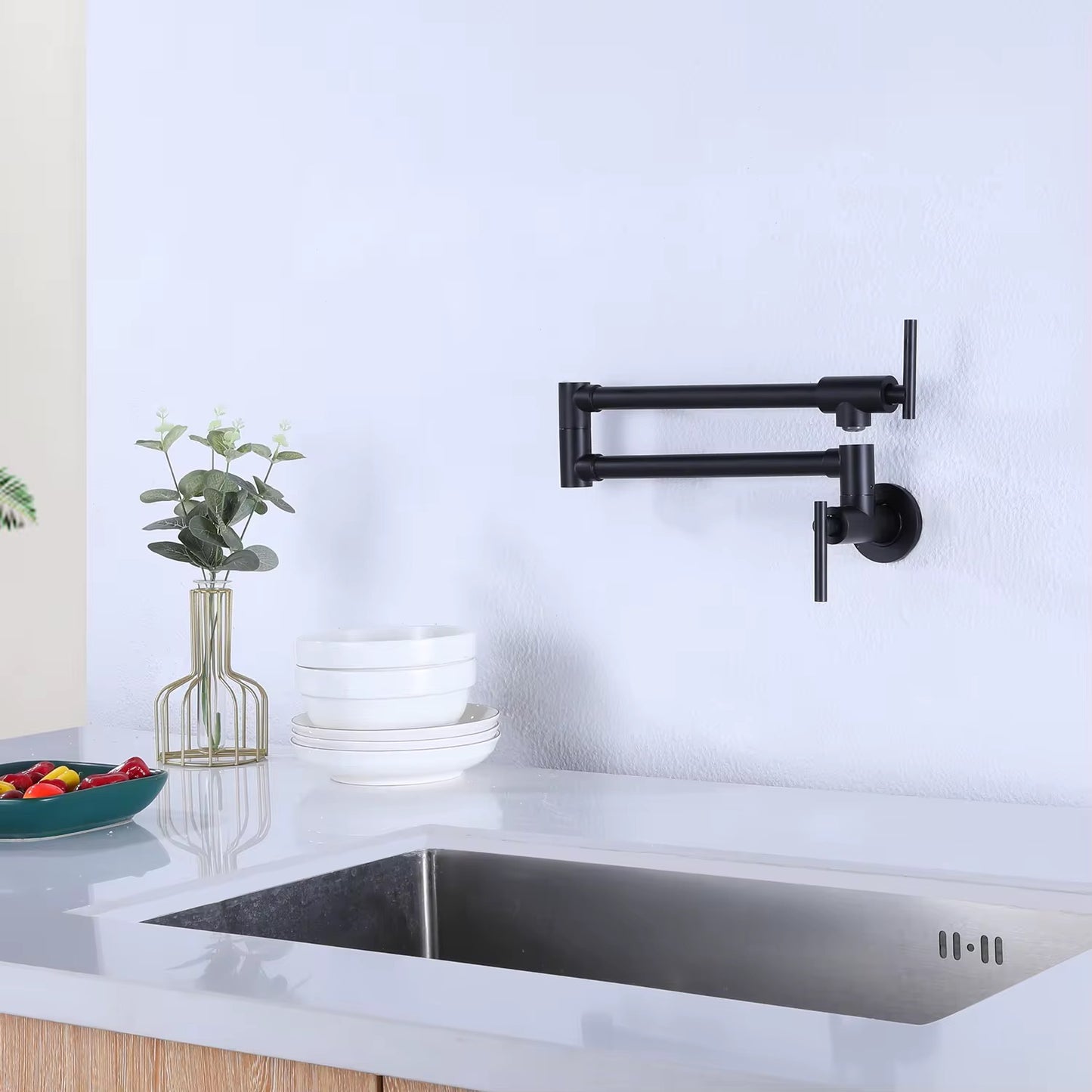 Pot Filler Faucet Matte Black Commercial Wall Mount Stove Faucet Wall Mount Pot Filler Facuet