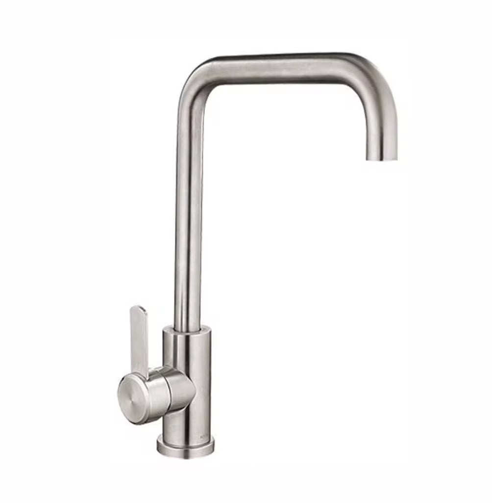 Modern Single-Handle Stainless Steel Kitchen Faucet – High Arc Square Spout – Brushed Finish, Deck-Mount – 1.8 GPM Flow Rate(Brushed Satin Nickel)