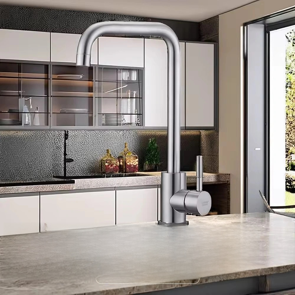 Modern Single-Handle Stainless Steel Kitchen Faucet – High Arc Square Spout – Brushed Finish, Deck-Mount – 1.8 GPM Flow Rate(Brushed Satin Nickel)